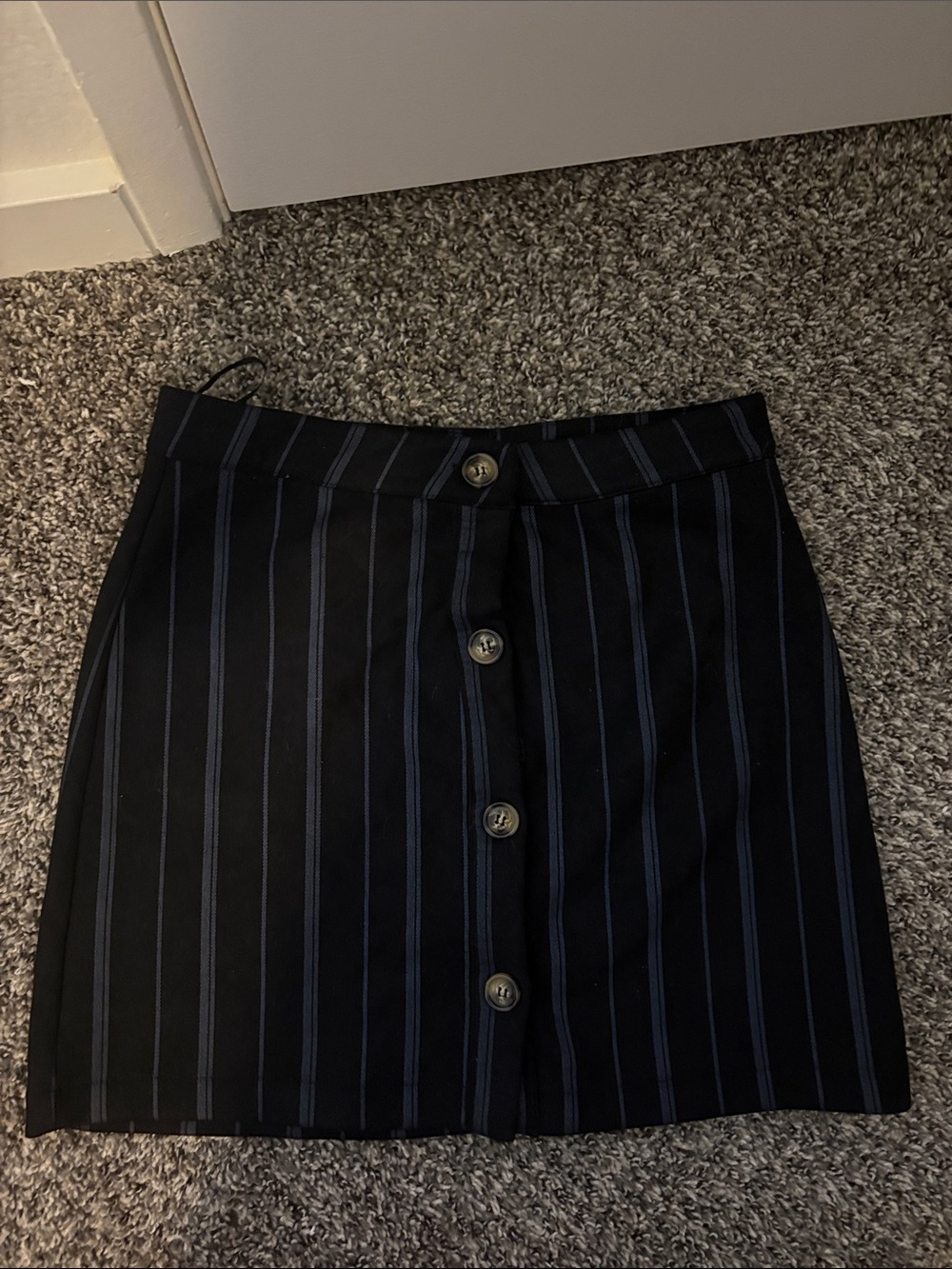 miami Black Mini Skirt with Navy Pinstripes and Front Buttons